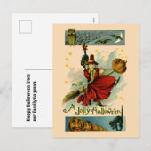 heks, zwarte kat en vleermuizen Halloween Feestdagenkaart (Voorkant / Achterkant)