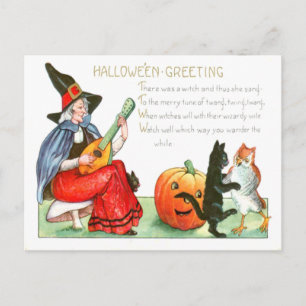 Heks Zwarte Kat Gitaar Jack-o'-lantern Uil Briefkaart