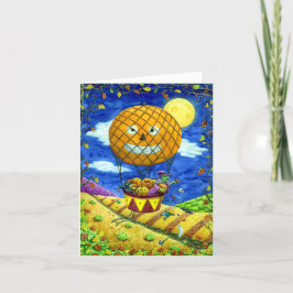 HEKS, ZWARTE KAT IN HETE LUCHTBALLON FOLK ART Blan Feestdagen Kaart