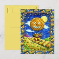 HEKS, ZWARTE KAT IN HETE LUCHTBALLON FOLK ART HUMO