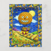 HEKS, ZWARTE KAT IN HETE LUCHTBALLON FOLK ART HUMO FEESTDAGENKAART (Voorkant)