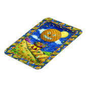 HEKS, ZWARTE KAT IN HETE LUCHTBALLON FOLK ART HUMO MAGNEET (Linkerzijde)