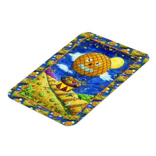 HEKS, ZWARTE KAT IN HETE LUCHTBALLON FOLK ART HUMO MAGNEET (Linkerzijde)