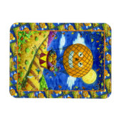 HEKS, ZWARTE KAT IN HETE LUCHTBALLON FOLK ART HUMO MAGNEET (Horizontaal)