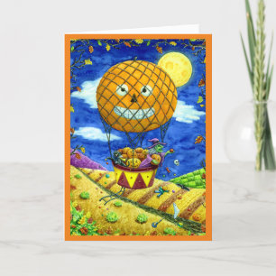 HEKS, ZWARTE KAT IN HETE LUCHTBALLON VOLKSKUNST Ve Feestdagen Kaart