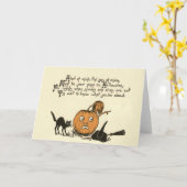 Heks Zwarte Kat Jack O Lantaarn Gedicht Kaart (Gele Bloem)