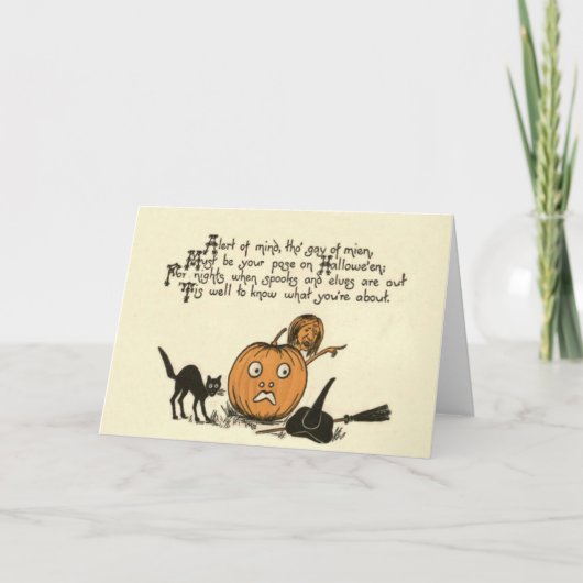 Heks Zwarte Kat Jack O Lantaarn Gedicht Kaart (Voorkant)
