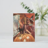 Heks Zwarte Kat Jack O Lantern Pompoen Briefkaart (Staand voorkant)