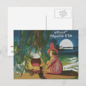 Heks Zwarte Kat Ketel Briefkaart (Voorkant / Achterkant)