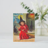 Heks Zwarte Kat Vleermuis Volle Maan Briefkaart (Staand voorkant)