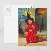 Heks Zwarte Kat Vleermuis Volle Maan Briefkaart (Voorkant / Achterkant)