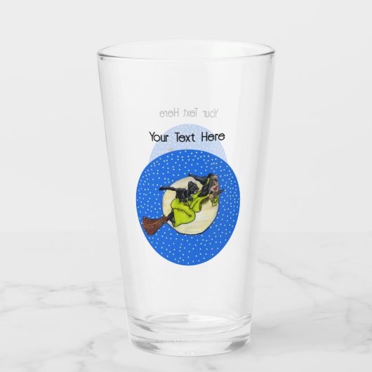 Heks Zwarte Kat Vliegen voorbij Maan bezem Sterren Glas (Achterkant)