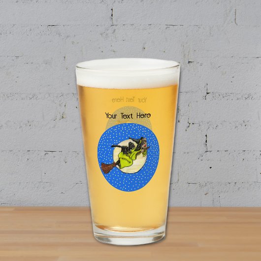 Heks Zwarte Kat Vliegen voorbij Maan bezem Sterren Glas