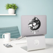 Heks & Zwarte Kat Wiccan Wicca Toverij Sticker (Laptop op bureau)