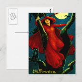 Heks & zwarte katten briefkaart (Voorkant / Achterkant)