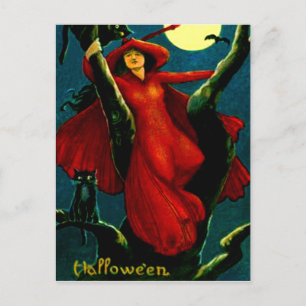 Heks & zwarte katten briefkaart