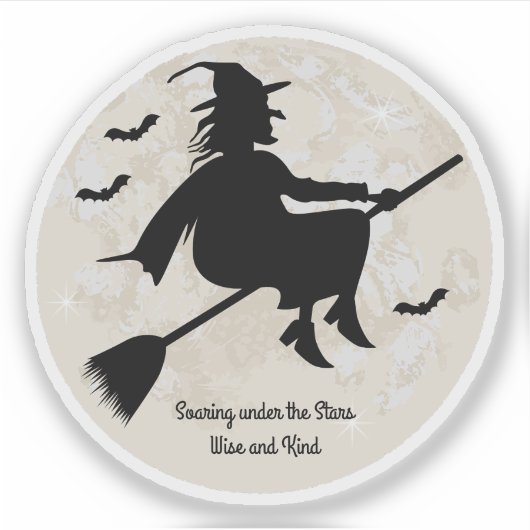 heks zweeft onder de sterren sticker (Voorkant)