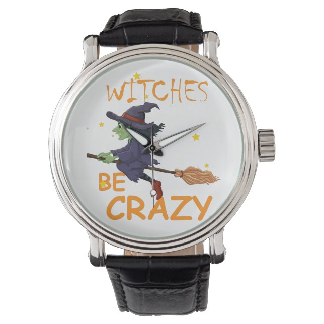 Heksen Be Crazy Black  Leather Horloge (Voorkant)
