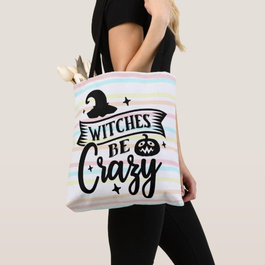 Heksen Be Crazy Pastel Stripes Halloween Tote Bag (Dichtbij)