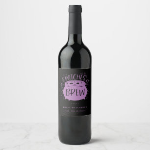 Heksen Brew Zwart/Paarse Halloween Wijnlabel Wijn Etiket