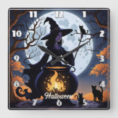Heksen brouwen drankjes op een Halloween-avond Vierkante Klok (Voorkant)
