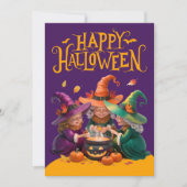 Heksen brouwen een drankje Happy Halloween Feestdagenkaart (Voorkant)