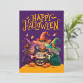 Heksen brouwen een drankje Happy Halloween Feestdagenkaart (Staand voorkant)