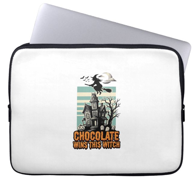 Heksen Chocolade Shirt Zoete Halloween Behandeling Laptop Sleeve (Voorkant)