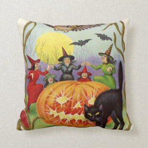 Heksen dansen rond de Jack O' Lantern Kussen