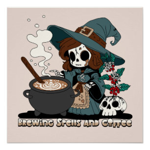 Heksen die spreuken en koffie brouwen perfect poster