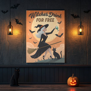 Heksen Drinken gratis -  heks- en kattenkunst Poster