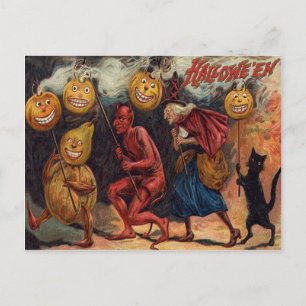 Heksen Duivel Zwarte Kat Jack O' Lantern Briefkaart