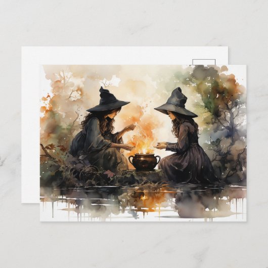 Heksen en Cauldron Herfst Halloween Decoupage Briefkaart (Voorkant / Achterkant)
