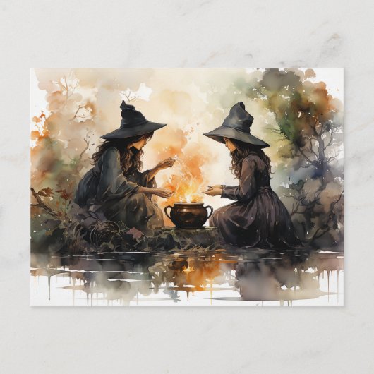 Heksen en Cauldron Herfst Halloween Decoupage Briefkaart (Voorkant)
