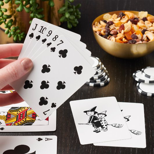 Heksen en clown op bezemsteel voor Halloween Pokerkaarten