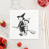 Heksen en clown op bezemsteel voor Halloween Servet (Insitu)
