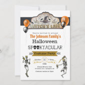 Heksen- en dansende skeletten verkleedfeest kaart (Voorkant)