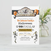 Heksen- en dansende skeletten verkleedfeest kaart (Staand voorkant)