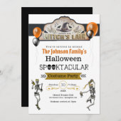 Heksen- en dansende skeletten verkleedfeest kaart (Voorkant / Achterkant)