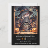 Heksen en hun kat Halloween Party Kaart (Voorkant)