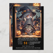 Heksen en hun kat Halloween Party Kaart (Voorkant / Achterkant)