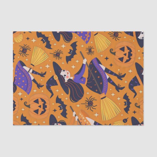 Heksen en Jack-o'-Lanterns betoveren Halloween Tissuepapier (Voorkant)