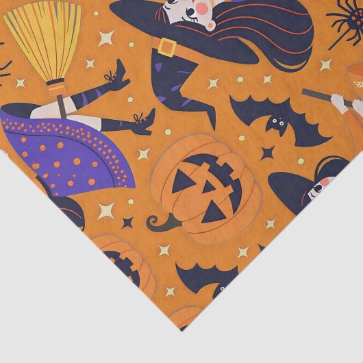 Heksen en Jack-o'-Lanterns betoveren Halloween Tissuepapier (Detail)