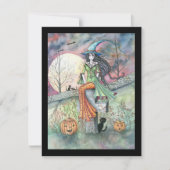 Heksen en Katten Halloween Uitnodigingen (Voorkant)