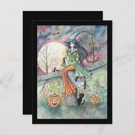 Heksen en Katten Halloween Uitnodigingen (Voorkant / Achterkant)