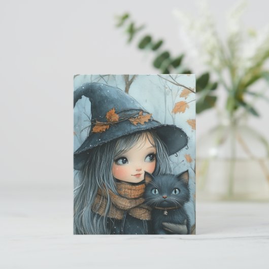 Heksen en katten in de winter briefkaart (Staand voorkant)