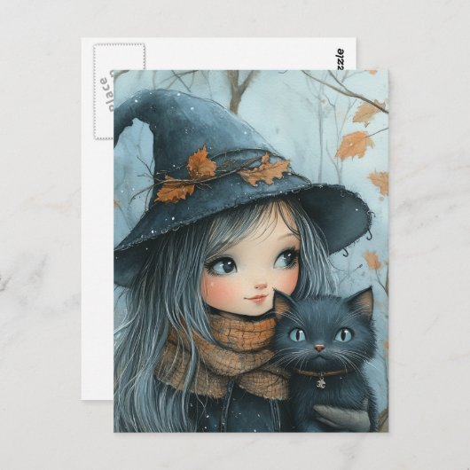 Heksen en katten in de winter briefkaart (Voorkant / Achterkant)