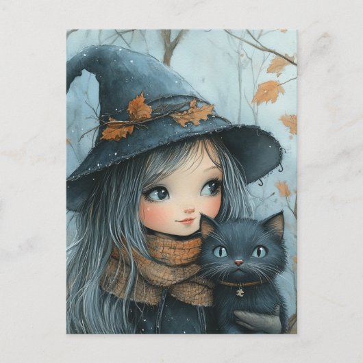 Heksen en katten in de winter briefkaart (Voorkant)