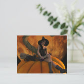 Heksen en katten op Giant Pumpkin Briefkaart (Staand voorkant)