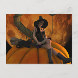 Heksen en katten op Giant Pumpkin Briefkaart
